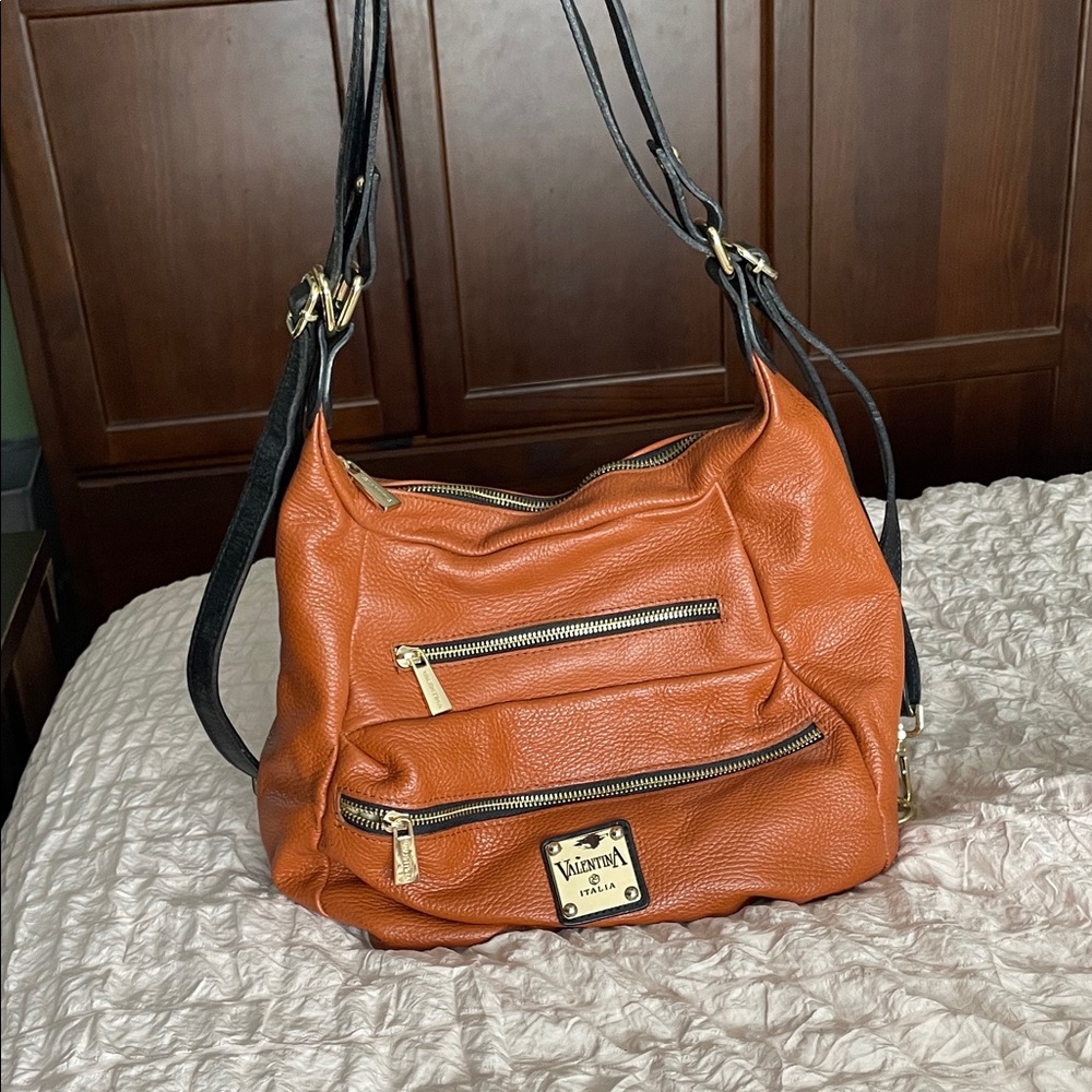 Valentina Burnt Orange Shoulder Bag with Black Straps